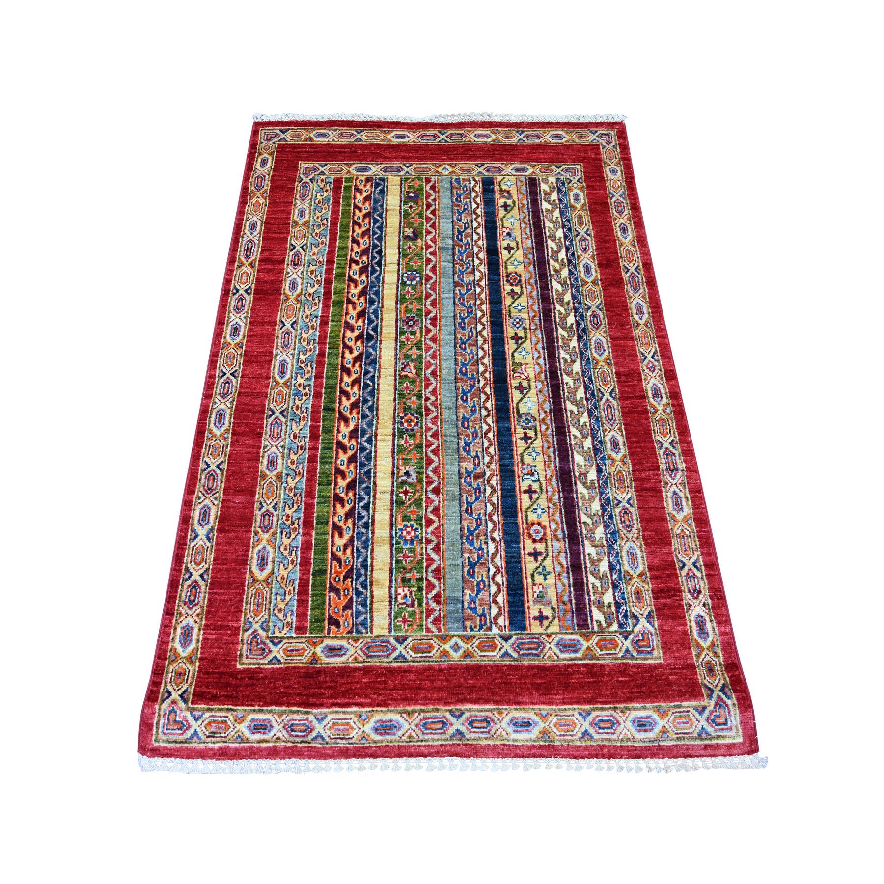 Crimson Red, Afghan Super Kazak with Shawl Design, Hand Knotted, Soft and Shiny Wool, Vegetable Dyes, Oriental Rug